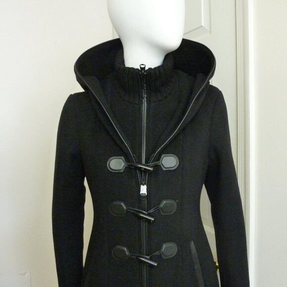 Mackage Rosalie-O Leather Trim Wool Blend Coat with Toggle and Zip Off Hood - Picture 5 of 10